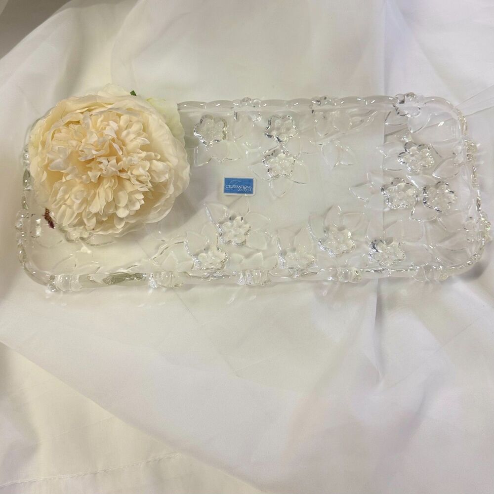 Mikasa Celebrations Garden Tray 13" Clear Glass Floral Serving Platter NIB